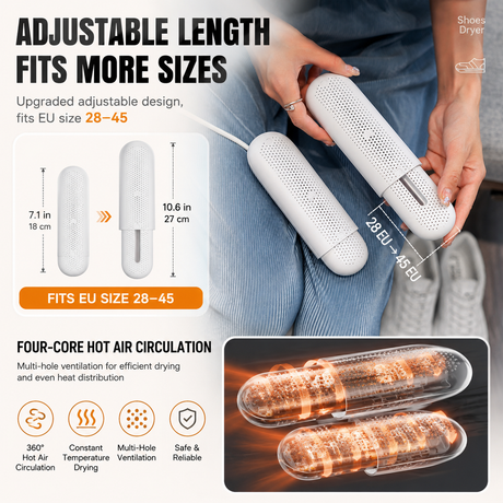 Thickened Waterproof Silicone Rain Shoe Covers and USB Powered Telescopic 3-Setting Timer Shoe Dryer Set for Rainy Season Commuting Camping Hiking Use, Reusable Non-Slip Overshoes with Double Buckle Closure, Khaki Orange Blocking, M Size (EU 34-36)