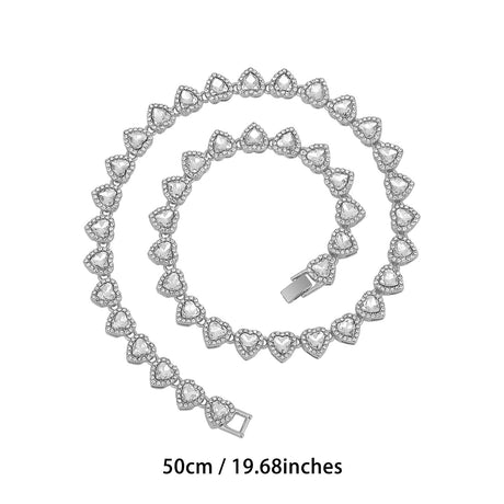 Silver-Plated Heart Rhinestone Cuban Link 20 inch Tennis Necklace and 8 inch Tennis Bracelet Set for Women, Crystal Heart Chain Fashion Jewelry Accessories with Gift Box
