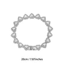 Silver-Plated Heart Rhinestone Cuban Link 20 inch Tennis Necklace and 8 inch Tennis Bracelet Set for Women, Crystal Heart Chain Fashion Jewelry Accessories with Gift Box