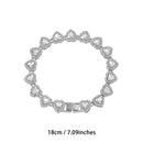 Silver-Plated Heart Rhinestone Cuban Link 18 inch Tennis Necklace and 7 inch Tennis Bracelet Set for Women, Crystal Heart Chain Fashion Jewelry Accessories with Gift Box