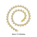 Gold-Plated Heart Rhinestone Cuban Link 18 inch Tennis Necklace and 7 inch Tennis Bracelet Set for Women, Crystal Heart Chain Fashion Jewelry Accessories with Gift Box