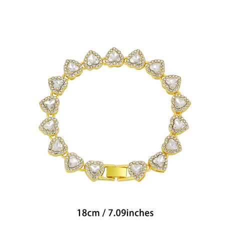 Gold-Plated Heart Rhinestone Cuban Link 18 inch Tennis Necklace and 7 inch Tennis Bracelet Set for Women, Crystal Heart Chain Fashion Jewelry Accessories with Gift Box