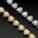 Gold-Plated Heart Rhinestone Cuban Link 18 inch Tennis Necklace and 7 inch Tennis Bracelet Set for Women, Crystal Heart Chain Fashion Jewelry Accessories with Gift Box