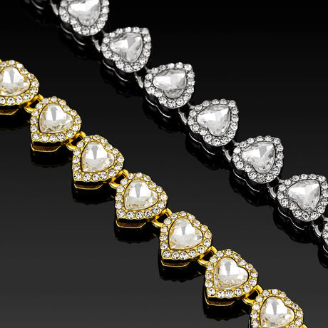 7 inch Silver-Plated & Gold-Plated Heart Rhinestone Tennis Bracelet for Women, Crystal Heart Chain Fashion Jewelry Accessories with Gift Box (2 Pack)