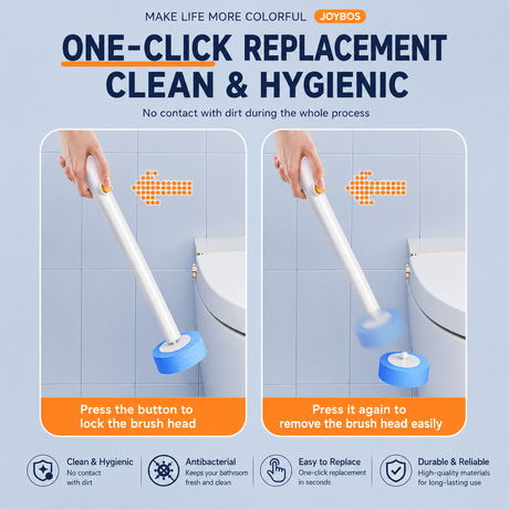 Automatic Flip-Open Disposable Toilet Brush Set with 7 Cleaning Refill Heads, Wall Mounted Storage, One-Button Hygienic Release, 360° Rotating Deep Cleaning, 51cm Long Handle Bathroom Toilet Cleaner