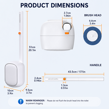 Automatic Flip-Open Disposable Toilet Brush Set with 7 Cleaning Refill Heads, Wall Mounted Storage, One-Button Hygienic Release, 360° Rotating Deep Cleaning, 51cm Long Handle Bathroom Toilet Cleaner