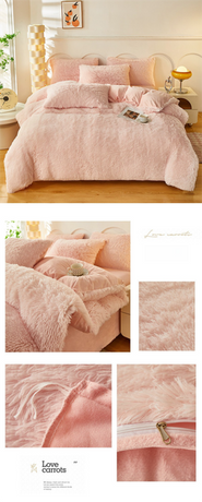 Pink Luxury Thick Plush 4 Piece Bedding Set for 1.5m & 1.8m Beds – Winter Ultra Soft Warm Bedding with Double-Sided Faux Mink Fur & Crystal Velvet, includes 200 x 230CM Quilt Cover, 230 X 250cm Flat Sheet and 2PCS  48 × 74CM Pillowcases