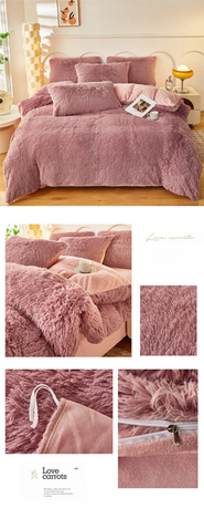 Dusty Rose Luxury Thick Plush 4 Piece Bedding Set for 1.5m & 1.8m Beds – Winter Ultra Soft Warm Bedding with Double-Sided Faux Mink Fur & Crystal Velvet, includes 200 x 230CM Quilt Cover, 230 X 250cm Flat Sheet and 2PCS  48 × 74CM Pillowcases