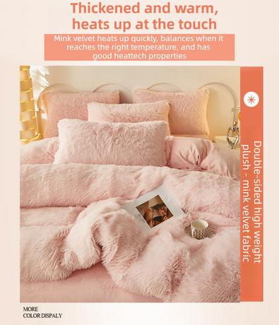 Dark Grey Luxury Thick Plush 4 Piece Bedding Set for 1.5m & 1.8m Beds – Winter Ultra Soft Warm Bedding with Double-Sided Faux Mink Fur & Crystal Velvet, includes 200 x 230CM Quilt Cover, 230 X 250cm Flat Sheet and 2PCS  48 × 74CM Pillowcases