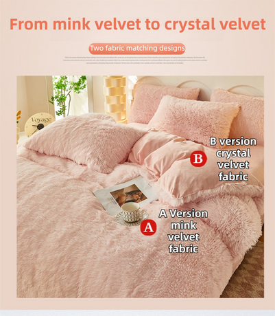 Khaki Luxury Thick Plush 4 Piece Bedding Set for 1.5m & 1.8m Beds – Winter Ultra Soft Warm Bedding with Double-Sided Faux Mink Fur & Crystal Velvet, includes 200 x 230CM Quilt Cover, 230 X 250cm Flat Sheet and 2PCS  48 × 74CM Pillowcases