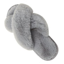 Cozy Winter Home Essentials Set - Grey 1 Pair Women's Plush Cross Band Faux Fur Slippers XL Size & 2 Pairs Cute Teddy Bear Fuzzy Socks Set, Warm Indoor Lounge Gift Bundle with Non-Slip House Slides