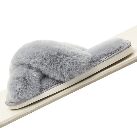 Cozy Winter Home Essentials Set - White 1 Pair Women's Plush Cross Band Faux Fur Slippers S Size & 2 Pairs Cute Teddy Bear Fuzzy Socks Set, Warm Indoor Lounge Gift Bundle with Non-Slip House Slides