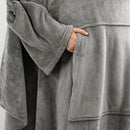 Blue 180 x 120CM Extra Large Wearable Wrap Blanket with Sleeves and Large Pocket, Cozy Thickened Flannel Oversized TV Blanket Robe and Sofa Throw for Home Lounging