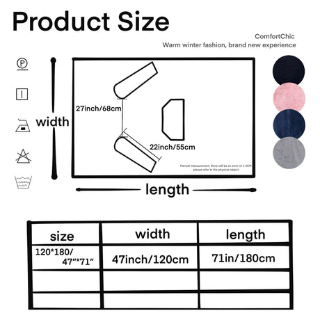 Blue 180 x 120CM Extra Large Wearable Wrap Blanket with Sleeves and Large Pocket, Cozy Thickened Flannel Oversized TV Blanket Robe and Sofa Throw for Home Lounging