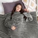 Pink 180 x 120CM Extra Large Wearable Wrap Blanket with Sleeves and Large Pocket, Cozy Thickened Composed Flannel Sherpa Fleece Oversized TV Blanket Robe and Sofa Throw for Home Lounging
