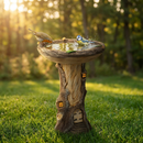 Resin Bird Bath Feeder Garden Ornament with Tree House Design – Tree Stump Decorative Outdoor Bird Feeder for Patio, Lawn & Yard