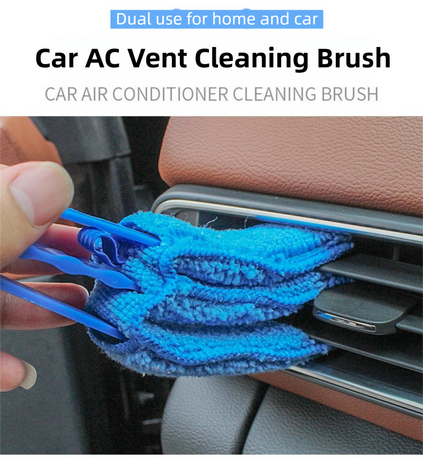 4 Pack Blue Window Blind and Car AC Vent Cleaner Brush with Washable Microfiber Cleaning Cloth – Reusable Shutter Dust Remover for Air Vent, Car AC Vent, Fan & Narrow Gap