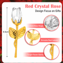 2 Set of Purple Crystal Rose Flower with Gold Gift Box and Gold Plated Stem Leaf – Elegant Crystal & Metal Rose Ornament | Wedding Party Gift, Valentine's Day & Anniversary Keepsake