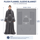 Winter Cozy Warm Loungewear Gift Set – 150 x 180CM Dark Grey Flannel Fleece Wearable Blanket with Adjustable Sleeves Large Front Pocket and Back Velcro Closure, Free L Size Sherpa Fleece Cable Knit Anti-Slip Slipper Socks for Home Relaxation