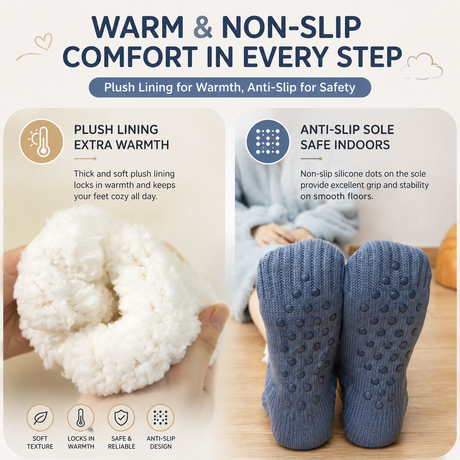 Winter Cozy Warm Loungewear Gift Set – 150 x 180CM Navy Blue Flannel Fleece Wearable Blanket with Adjustable Sleeves Large Front Pocket and Back Velcro Closure, Free XL Size Sherpa Fleece Cable Knit Anti-Slip Slipper Socks for Home Relaxation