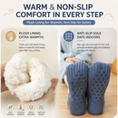 Winter Cozy Warm Loungewear Gift Set – 170 × 200CM Navy Blue Flannel Fleece Wearable Blanket with Adjustable Sleeves Large Front Pocket and Back Velcro Closure, Free XL Size Sherpa Fleece Cable Knit Anti-Slip Slipper Socks for Home Relaxation
