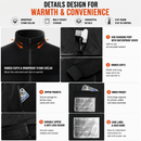 3XL Size Winter USB Heated Windproof Soft Fleece Warm Jacket for Men and Women – 8 Zones Graphene & Carbon Fiber Fast Heating Coat with Front & Back Dual-Control Button and 3 Level Heating, Washable Design, Muti Pockets, Ribbed Cuff & Stand Collar