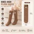 Coffee Winter Women’s Cute Bear Plush Knee High Slipper Socks – Warm Fleece Floor Socks and Sleeping Socks with Non-Slip Grips, One Size for EU 35-40