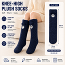 Navy Blue Winter Women’s Cute Bear Plush Knee High Slipper Socks – Warm Fleece Floor Socks and Sleeping Socks with Non-Slip Grips, One Size for EU 35-40