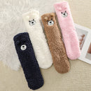 Navy Blue Winter Women’s Cute Bear Plush Knee High Slipper Socks – Warm Fleece Floor Socks and Sleeping Socks with Non-Slip Grips, One Size for EU 35-40