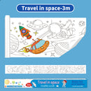 3M Extra Long Kids Reusable Coloring Paper Roll, Space Adventure Theme Self-Adhesive Wall Coloring Poster and DIY Cuttable Drawing Craft Paper Scroll with Gift Box
