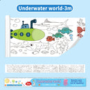 3M Extra Long Kids Reusable Coloring Paper Roll, Ocean World Theme Self-Adhesive Wall Coloring Poster and DIY Cuttable Drawing Craft Paper Scroll with Gift Box