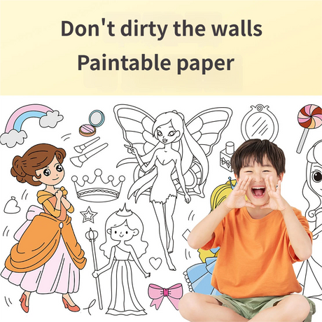 3M Extra Long Kids Reusable Coloring Paper Roll, Ocean World Theme Self-Adhesive Wall Coloring Poster and DIY Cuttable Drawing Craft Paper Scroll with Gift Box