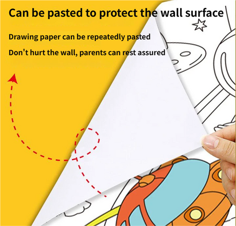 3M Extra Long Kids Reusable Coloring Paper Roll, Transportation Theme Self-Adhesive Wall Coloring Poster and DIY Cuttable Drawing Craft Paper Scroll with Gift Box