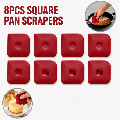 8-Pack Red Nylon Non-Stick Pan Scraper Set with Ergonomic Angled Edges Design – Multipurpose Kitchen Cleaning Scraper for Cast Iron, Bakeware & Cookware