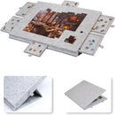 Silver Grey Foldable Anti-Slip Felt Jigsaw Puzzle Board with 6 Sorting Drawers – Lightweight 1000 Piece Puzzle Table Mat, 2-in-1 Neck-Friendly Storage Stand and Protective Cover for Unfinished Puzzle