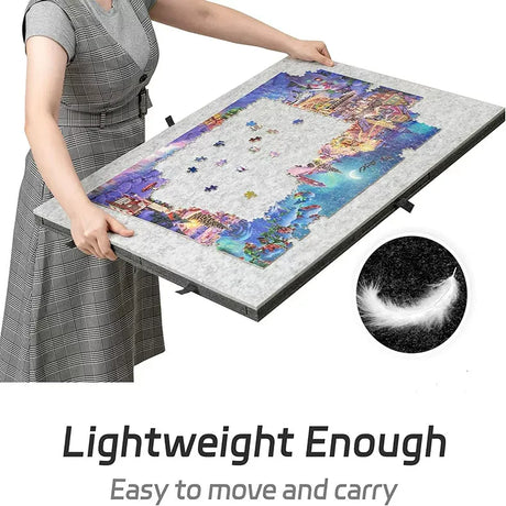 Silver Grey Foldable Anti-Slip Felt Jigsaw Puzzle Board with 6 Sorting Drawers – Lightweight 1000 Piece Puzzle Table Mat, 2-in-1 Neck-Friendly Storage Stand and Protective Cover for Unfinished Puzzle