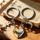 Silver & Gold Magnetic Matching Split Heart Zinc Alloy Keychain Set for Couples – Detachable Love Heart Key Rings with Star & Moon Charms, Anniversary Birthday Gift for Him and Her, Bag Accessory