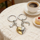Black & White Magnetic Matching Split Heart Zinc Alloy Keychain Set for Couples – Detachable Love Heart Key Rings with Star & Moon Charms, Anniversary Birthday Gift for Him and Her, Bag Accessory
