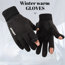 Grey Winter Suede Touchscreen Flip-Top Gloves with Extended Cuff Design and Silicone Anti-Slip Palm – Windproof Thickened Thermal Riding Gloves for Motorcycle Driving and MTB Road Cycling