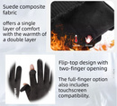 Grey Winter Suede Touchscreen Flip-Top Gloves with Extended Cuff Design and Silicone Anti-Slip Palm – Windproof Thickened Thermal Riding Gloves for Motorcycle Driving and MTB Road Cycling