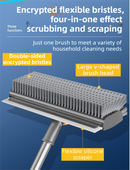 Grey and White 360°Rotating Detachable V-Shaped Floor Scrub Brush for Indoor & Outdoor Use – 3-in-1 Groove Corner Gap Cleaning Tool with Silicone Squeegee, 134CM Stainless Steel Telescopic Handle and Collection Clip