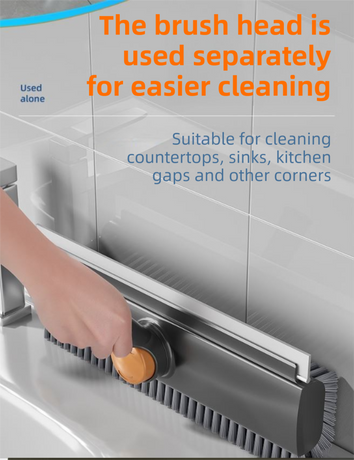 Grey and White 360°Rotating Detachable V-Shaped Floor Scrub Brush for Indoor & Outdoor Use – 3-in-1 Groove Corner Gap Cleaning Tool with Silicone Squeegee, 134CM Stainless Steel Telescopic Handle and Collection Clip