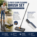 2-Piece Deep Cleaning Floor Brush and Mini Detail Gap Brush Set for Large Surfaces & Tight Gaps – Grey Orange Heavy Duty 360° Rotating V-Shaped Floor Scrubber with Silicone Squeegee and 134CM Telescopic Handle for Outdoor & Indoor Use