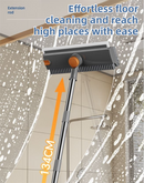 2-Piece Deep Cleaning Floor Brush and Mini Detail Gap Brush Set for Large Surfaces & Tight Gaps – Grey Orange Heavy Duty 360° Rotating V-Shaped Floor Scrubber with Silicone Squeegee and 134CM Telescopic Handle for Outdoor & Indoor Use