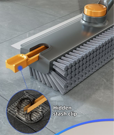 2-Piece Deep Cleaning Floor Brush and Mini Detail Gap Brush Set for Large Surfaces & Tight Gaps – Grey Orange Heavy Duty 360° Rotating V-Shaped Floor Scrubber with Silicone Squeegee and 134CM Telescopic Handle for Outdoor & Indoor Use