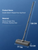 2-Piece Deep Cleaning Floor Brush and Mini Detail Gap Brush Set for Large Surfaces & Tight Gaps – Grey Orange Heavy Duty 360° Rotating V-Shaped Floor Scrubber with Silicone Squeegee and 134CM Telescopic Handle for Outdoor & Indoor Use