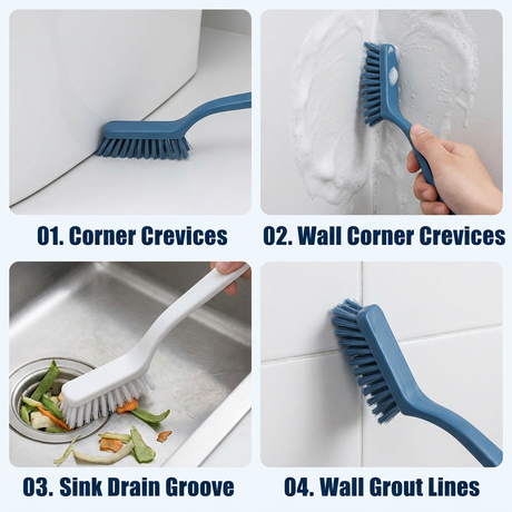 2-Piece Deep Cleaning Floor Brush and Mini Detail Gap Brush Set for Large Surfaces & Tight Gaps – Grey Orange Heavy Duty 360° Rotating V-Shaped Floor Scrubber with Silicone Squeegee and 134CM Telescopic Handle for Outdoor & Indoor Use