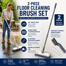 2-Piece Deep Cleaning Floor Brush and Mini Detail Gap Brush Set for Large Surfaces & Tight Gaps – Grey White Heavy Duty 360° Rotating V-Shaped Floor Scrubber with Silicone Squeegee and 134CM Telescopic Handle for Outdoor & Indoor Use