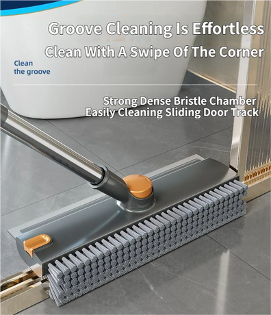 2-Piece Deep Cleaning Floor Brush and Mini Detail Gap Brush Set for Large Surfaces & Tight Gaps – Grey White Heavy Duty 360° Rotating V-Shaped Floor Scrubber with Silicone Squeegee and 134CM Telescopic Handle for Outdoor & Indoor Use
