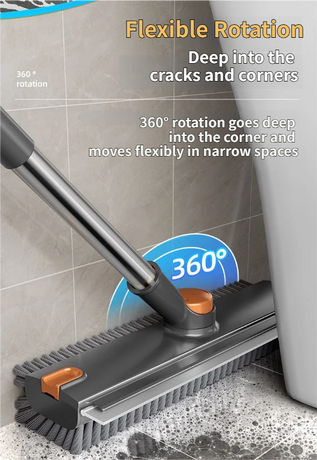 2-Piece Deep Cleaning Floor Brush and Mini Detail Gap Brush Set for Large Surfaces & Tight Gaps – Grey White Heavy Duty 360° Rotating V-Shaped Floor Scrubber with Silicone Squeegee and 134CM Telescopic Handle for Outdoor & Indoor Use